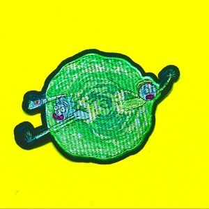 Rick and morty going through portal iron on patch